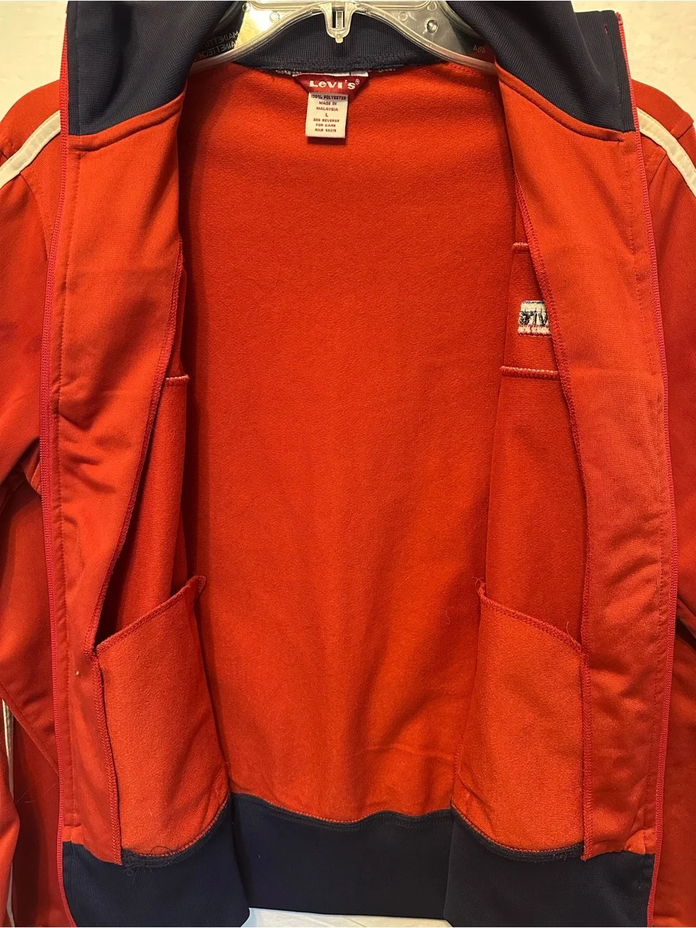 Vintage Levi’s Red Full Zip Track Jacket Retro Athletic Stripe Zip Up Large